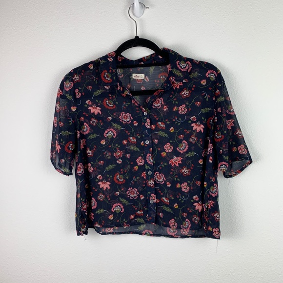 Hollister Sheer Button Up Floral Top - Picture 1 of 3